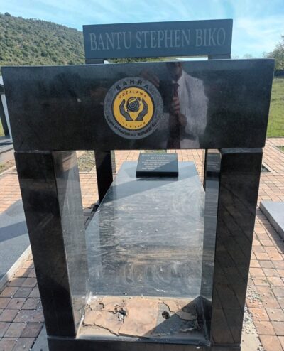 Vandalised memorial of Steve Biko